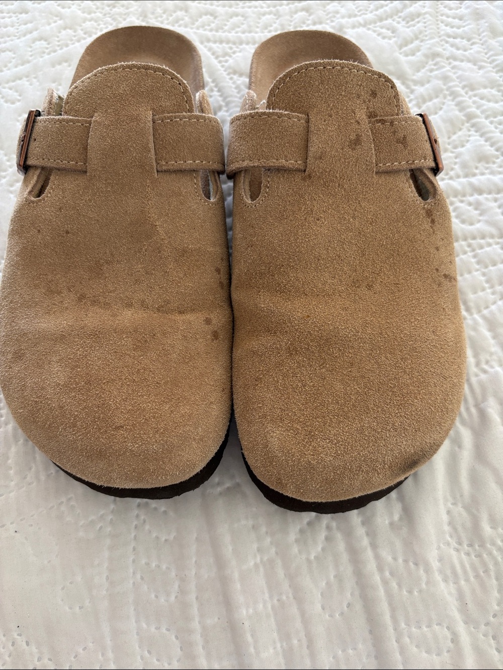 Suede Slip-On Mules in Tan